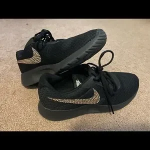 Nike Shoes Rose Gold Swarovski Nike Black Tanjun Sneakers